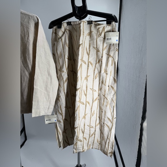 Liz Claiborne Sand 100% Linen 2 pc print skirt & matching top set NWT$140 XL - Picture 1 of 11